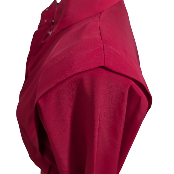 Vintage Alain Toussaint Red Midi Dress Long Sleeve Button Front Belted 6P - Picture 14 of 15